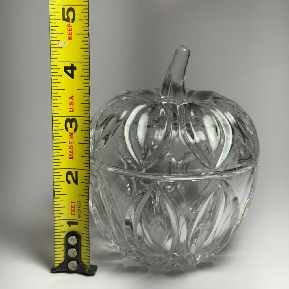 Clear Crystal Apple Candy Dish with‎ Lid Vintage Decorative Tabletop Accent